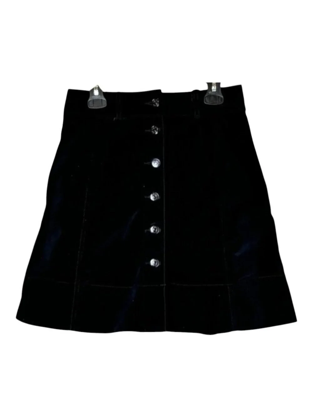 Kate Spade Broome Street Skirt‎ Women 00 Black Velvet Button Front A Line Mini